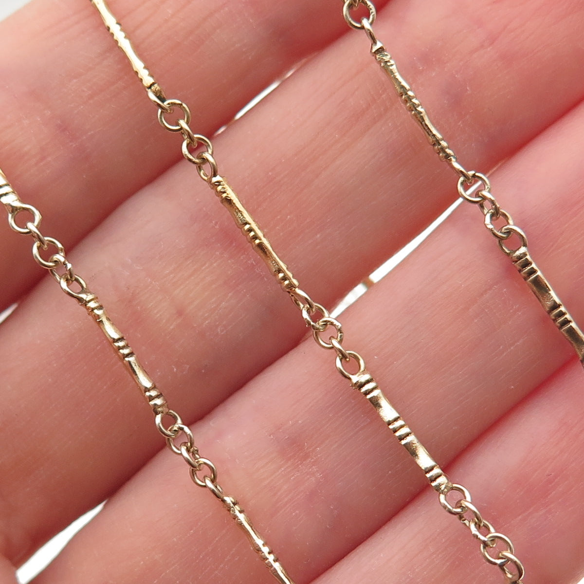 925 Sterling Silver Gold Plated Vintage Bamboo Bar Chain Necklace 20"