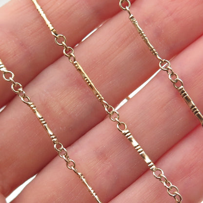 925 Sterling Silver Gold Plated Vintage Bamboo Bar Chain Necklace 20"