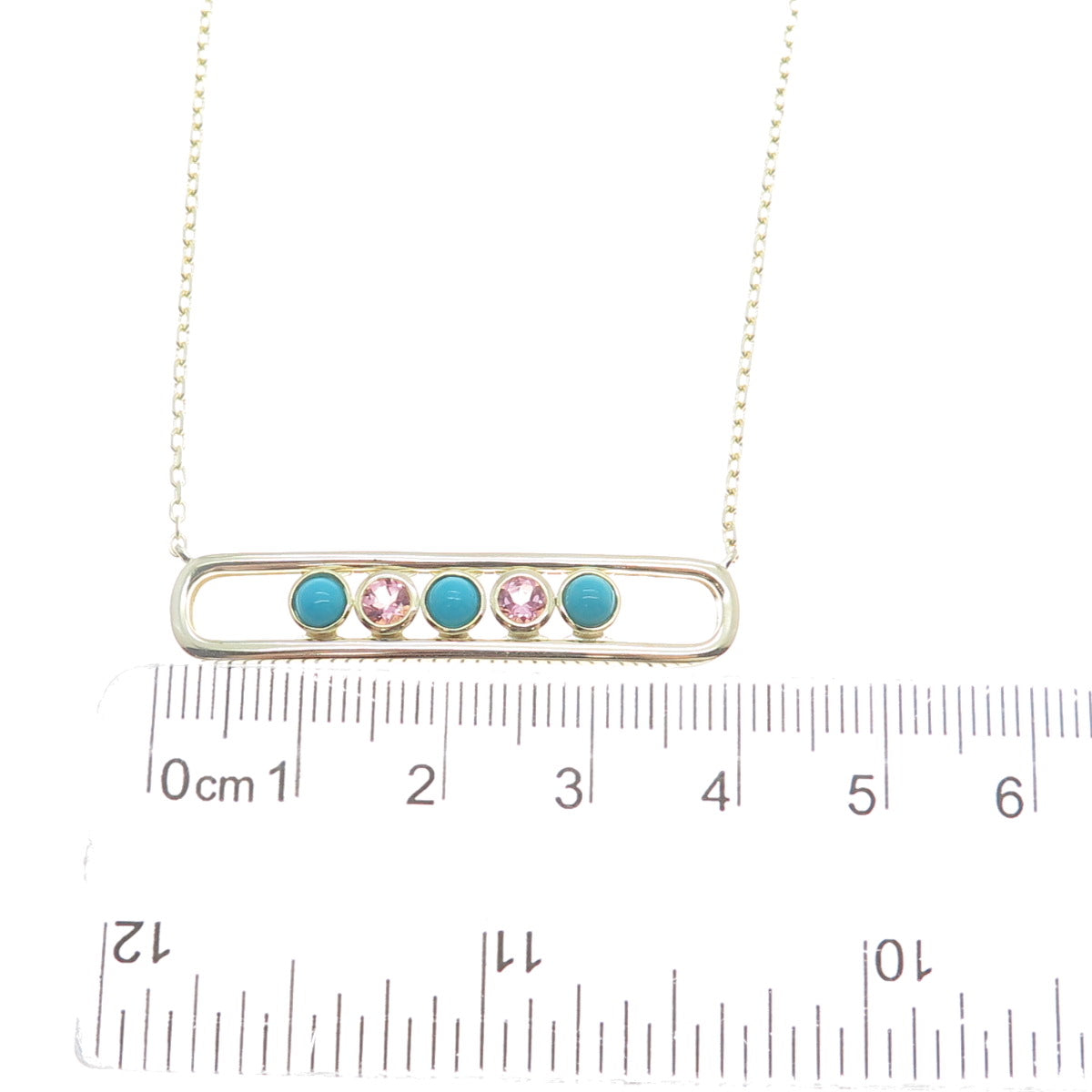 DSMK 925 Sterling Gold Plated Real Turquoise & C Z Cable Chain Necklace 18-20"