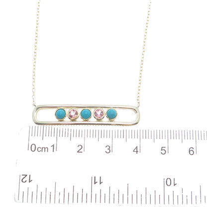 DSMK 925 Sterling Gold Plated Real Turquoise & C Z Cable Chain Necklace 18-20"
