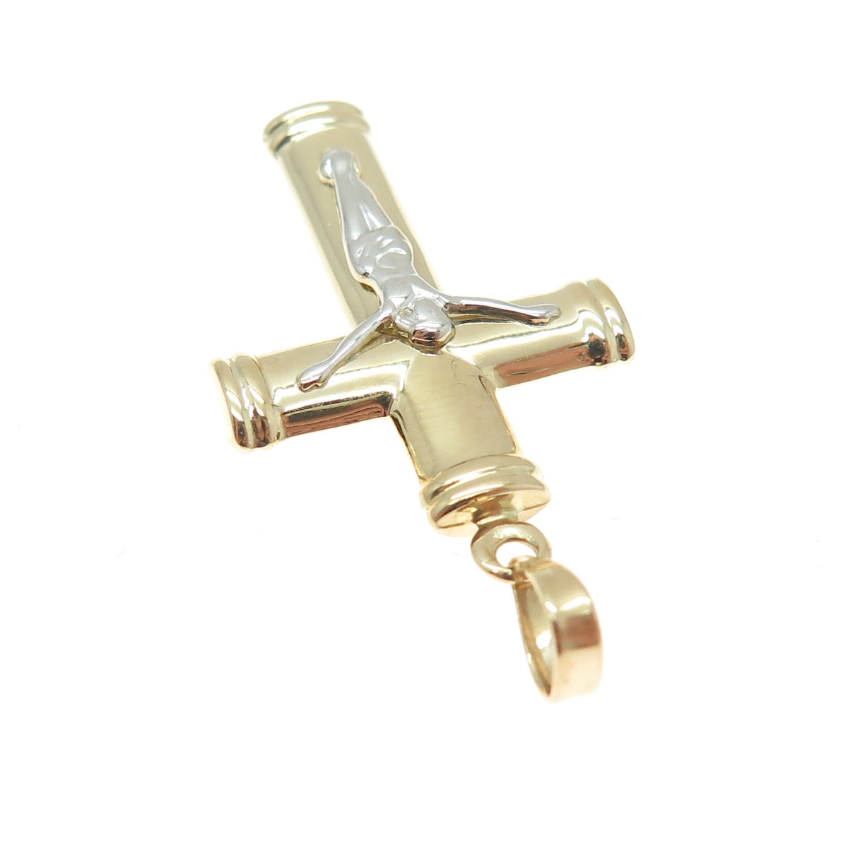 14K Yellow & White Gold Crucifix Cross Religious Charm Pendant