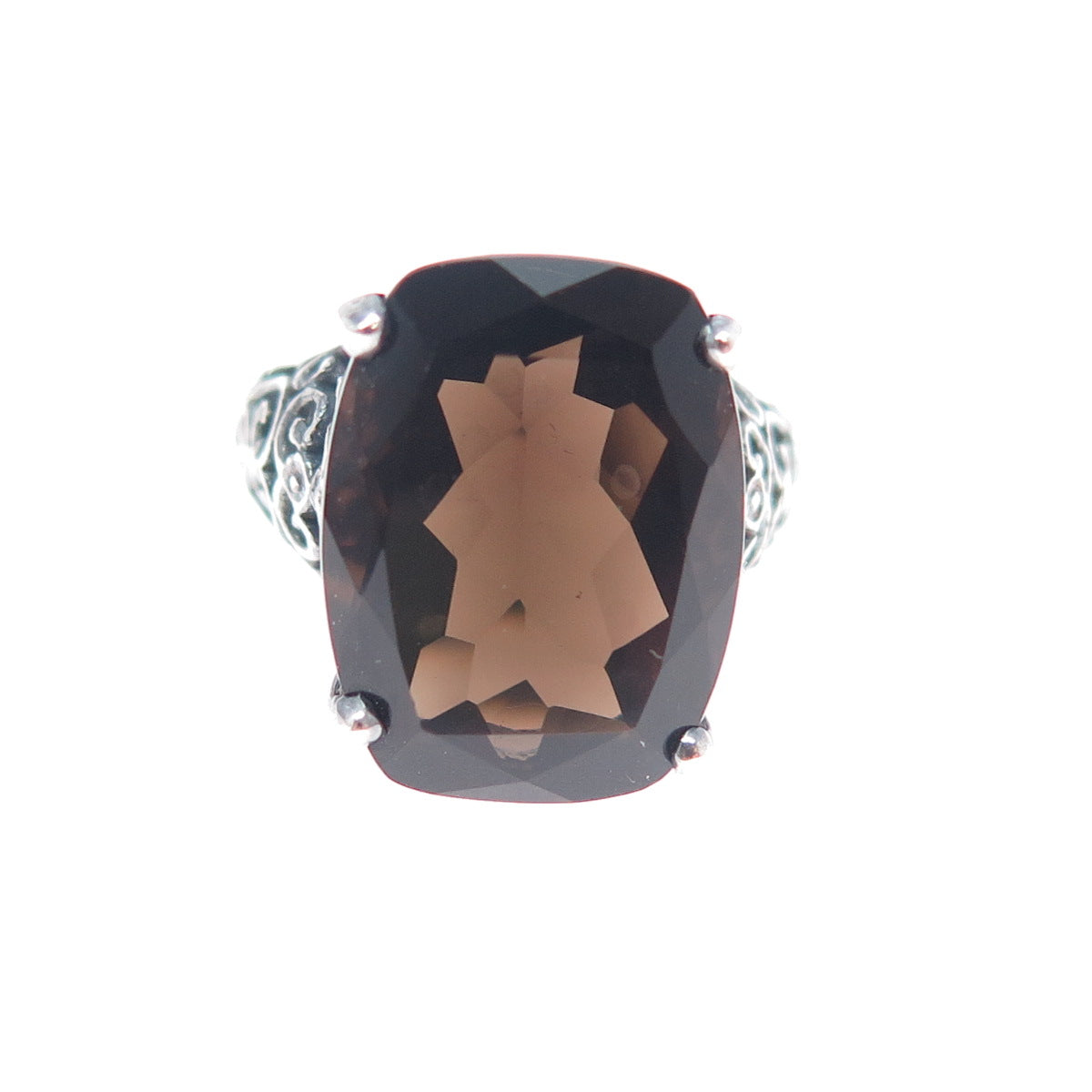 CLYDE DUNEIER CID Sterling Silver Vintage Smoky Quartz Modernist Ring Size 4.75