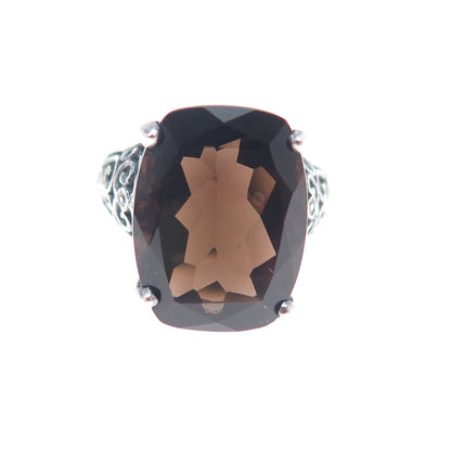 CLYDE DUNEIER CID Sterling Silver Vintage Smoky Quartz Modernist Ring Size 4.75
