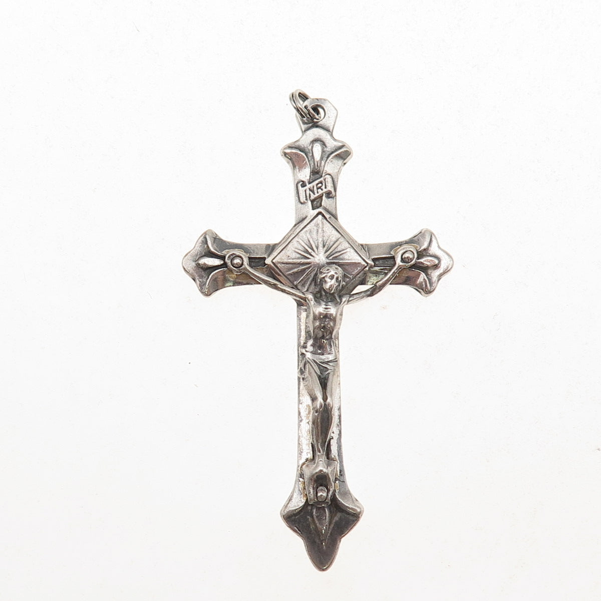 925 Sterling Silver Vintage Italy Crucifix Cross Oxidized Charm Pendant