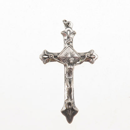 925 Sterling Silver Vintage Italy Crucifix Cross Oxidized Charm Pendant