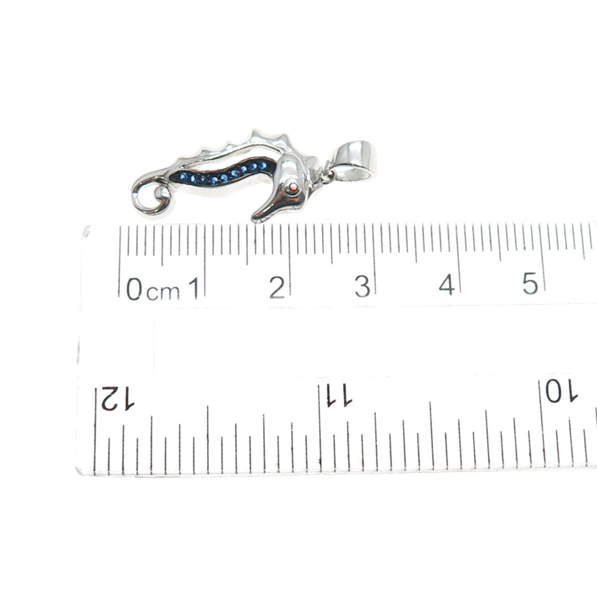 925 Sterling Silver Round-Cut Blue & Red C Z Seahorse Charm Pendant