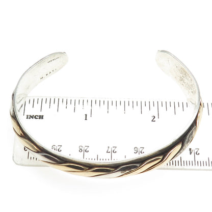 M. KAYE 925 Sterling Silver 2-Tone Vintage Modernist Adjustable Cuff Bracelet 7"