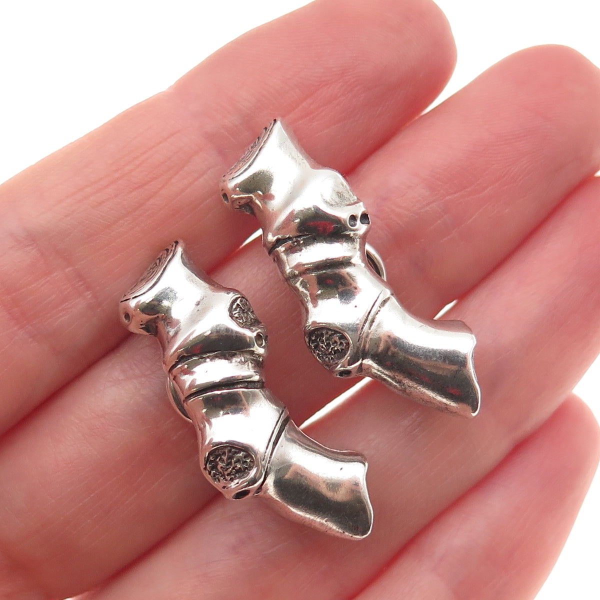 925 Sterling Silver Vintage Modernist Oxidized Clip On Earrings