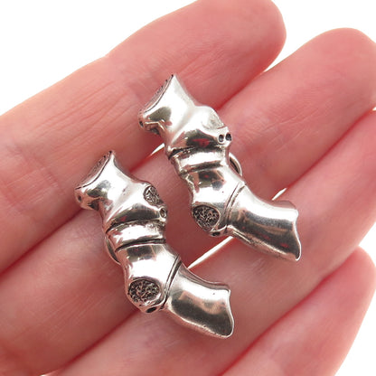 925 Sterling Silver Vintage Modernist Oxidized Clip On Earrings