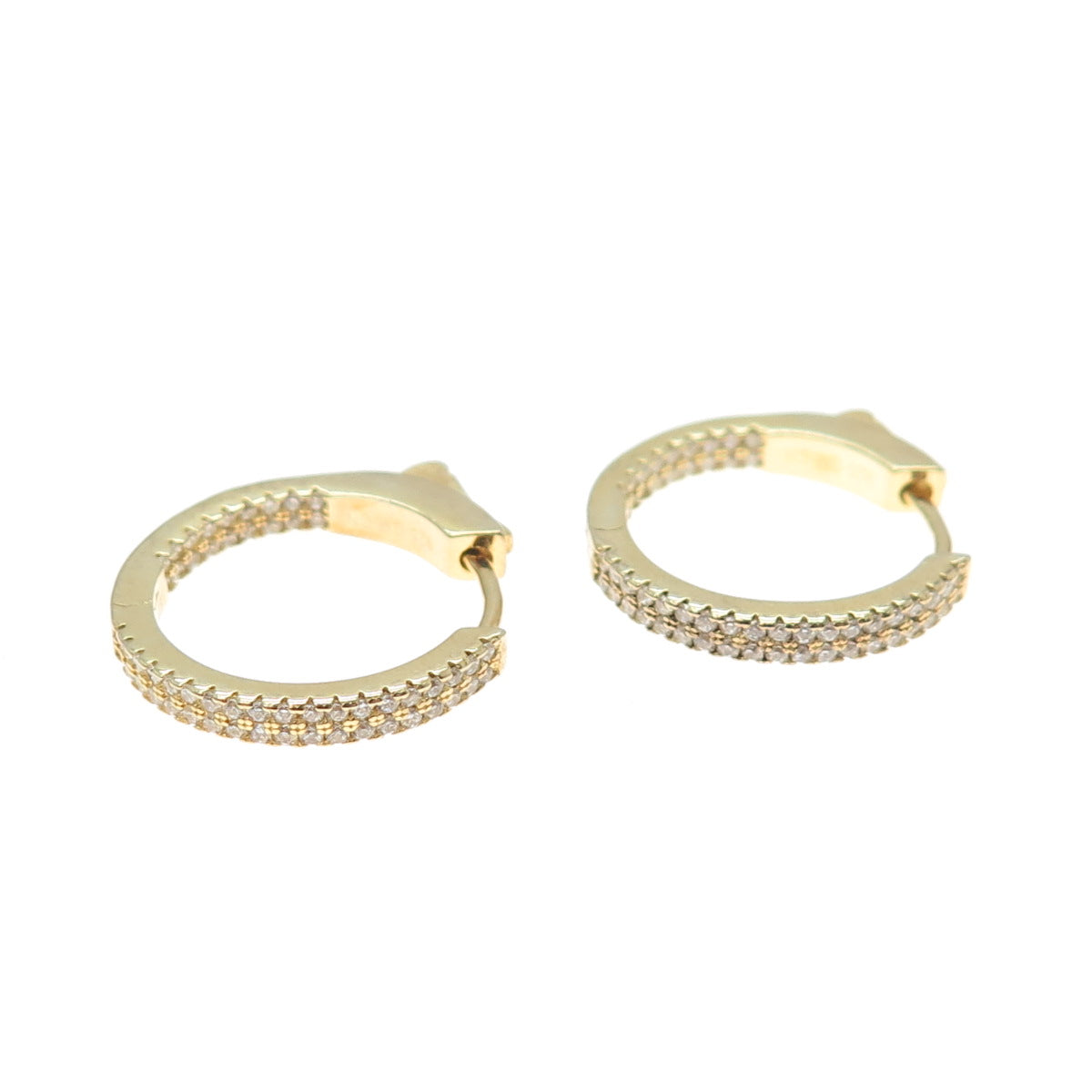 925 Sterling Silver Gold Plated Round-Cut C Z In & Out Hoop Earrings