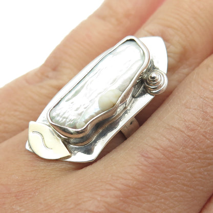 B. SUCHERMAN 925 Sterling Silver 2-Tone Vintage MOP Statement Ring Size 6.75