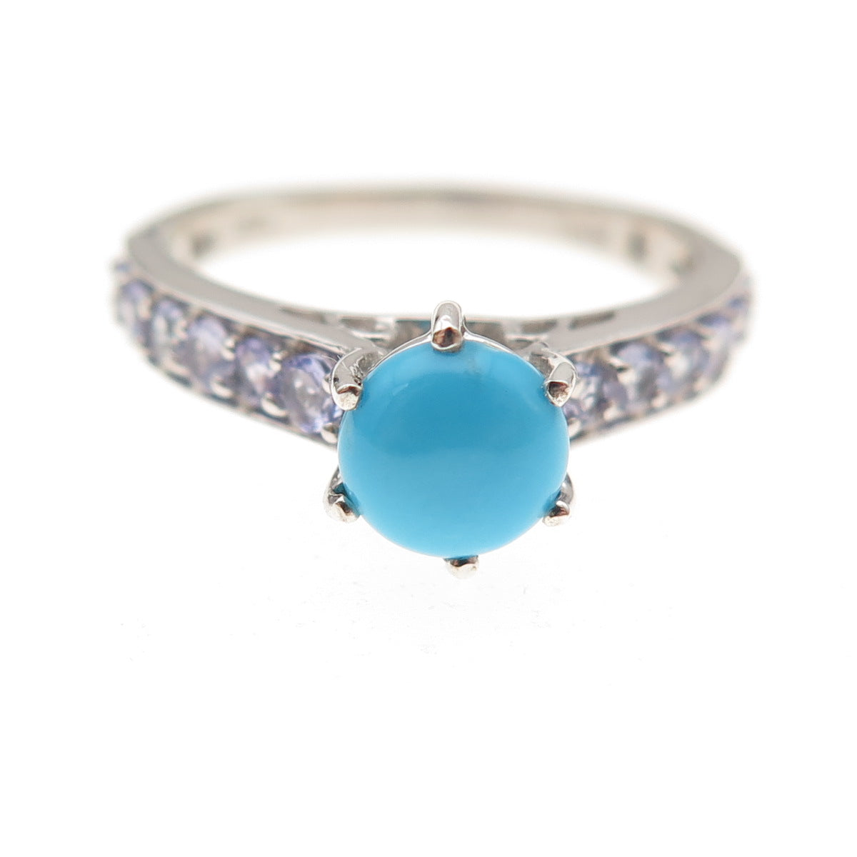 Chuck Clemency 925 Sterling Silver Real Turquoise & Tanzanite Ring Size 7.25