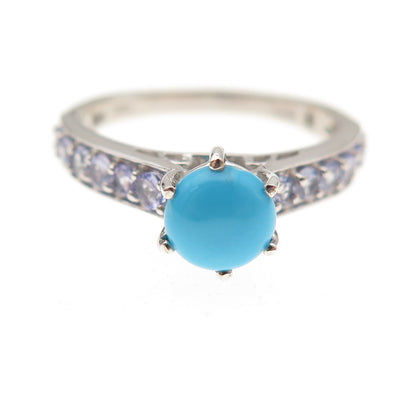 Chuck Clemency 925 Sterling Silver Real Turquoise & Tanzanite Ring Size 7.25