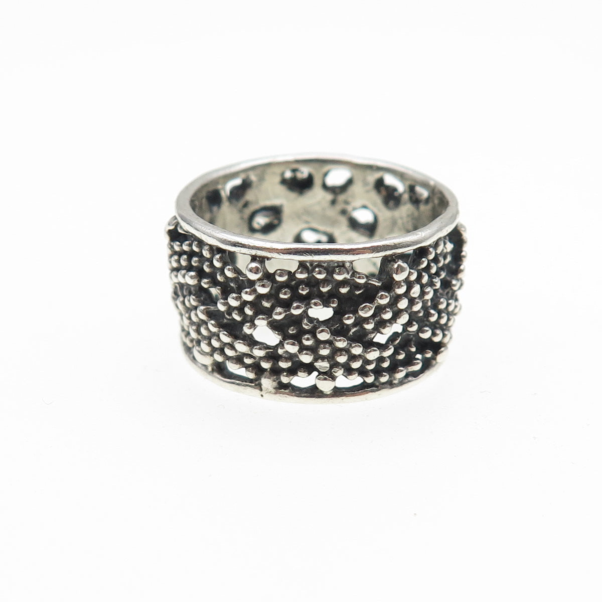 925 Sterling Silver Vintage Woven Granulated Oxidized Band Ring Size 6.75