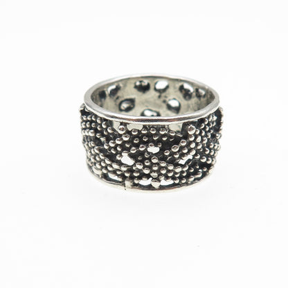 925 Sterling Silver Vintage Woven Granulated Oxidized Band Ring Size 6.75