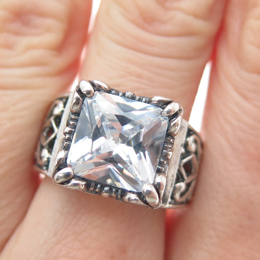 SILPADA 925 Sterling Silver Vintage Princess-Cut C Z Ornate Ring Size 7.75