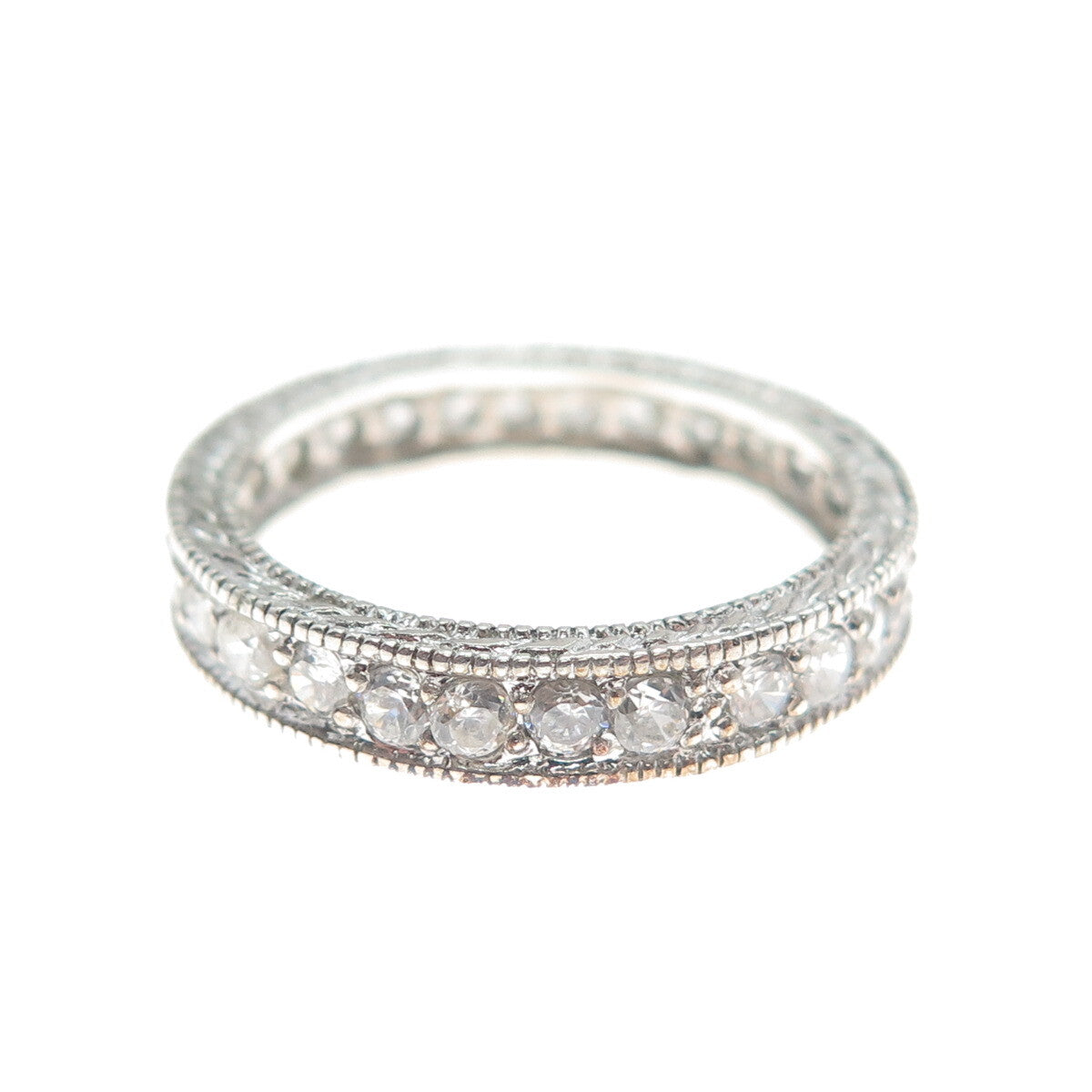 925 Sterling Silver Round-Cut Shaped C Z All Around Eternity Band Ring Size 6