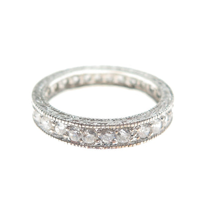 925 Sterling Silver Round-Cut Shaped C Z All Around Eternity Band Ring Size 6