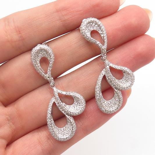 925 Sterling Silver Pave C Z Modernist Earrings