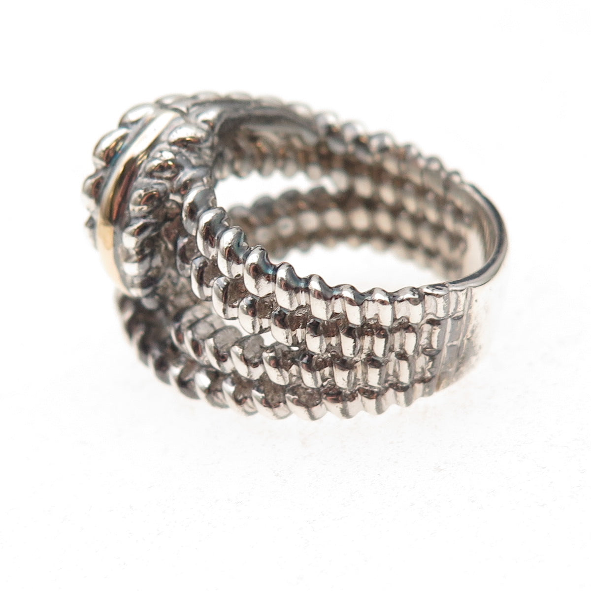 925 Sterling Silver 14K Gold Vintage Interlocked Knot Oxidized Ring Size 7.5