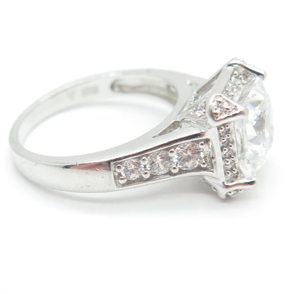 925 Sterling Silver Princess & Round-Cut C Z Engagement Ring Size 8