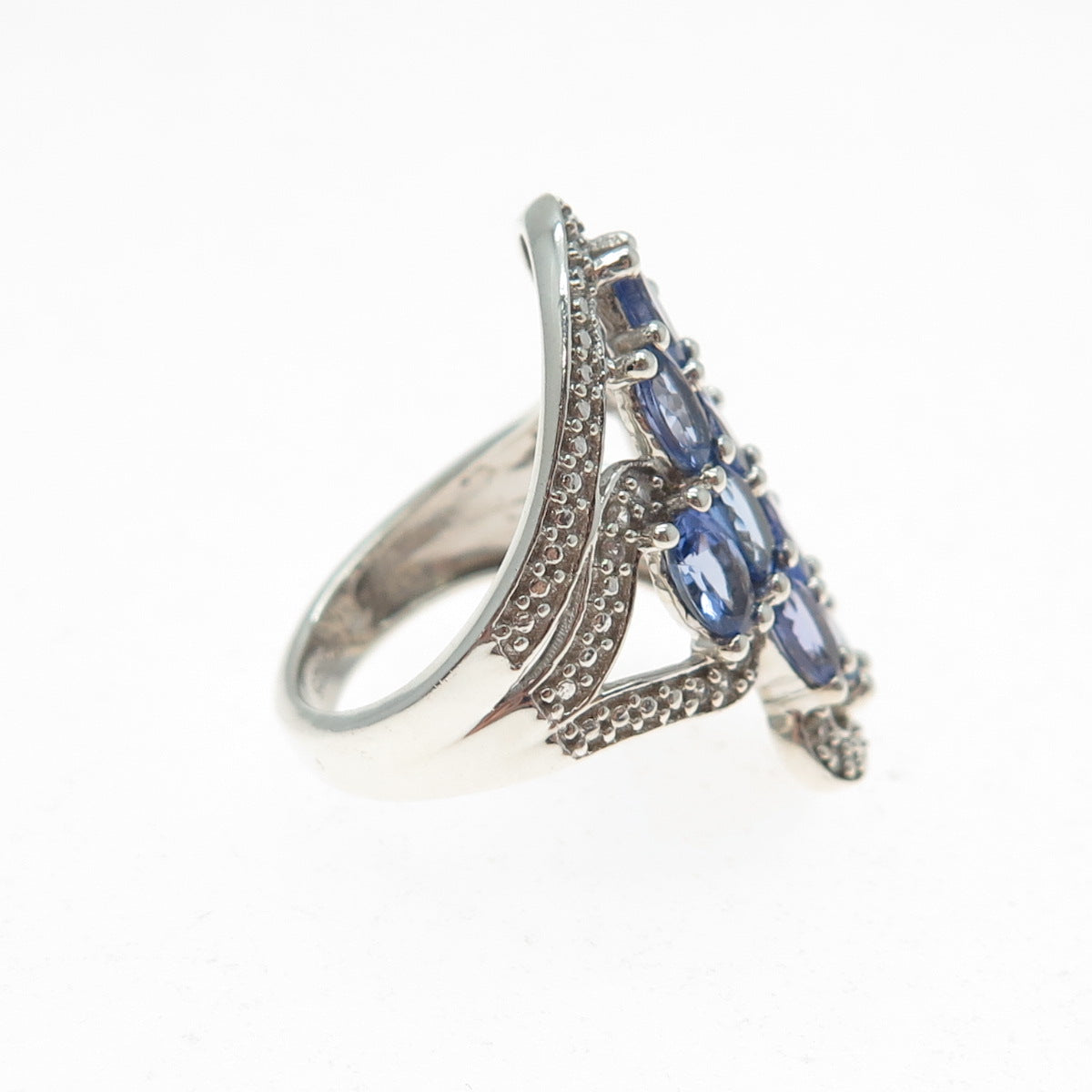 CHUCK CLEMENCY 925 Sterling Silver Real Tanzanite & White Topaz Ring Size 5.25