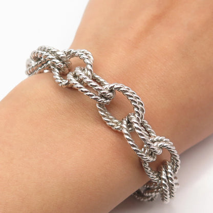 925 Sterling Silver Vintage Twisted Double Rolo Link Bracelet 6.25"
