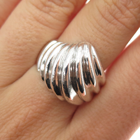 925 Sterling Silver Vintage Modernist Ribbed Oxidized Ring Size 9
