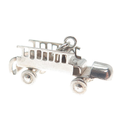 925 Sterling Silver Antique Art Deco School Bus Minimalist 3D Charm Pendant