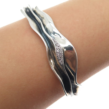 HAGIT GORALI Sterling Vintage Real Diamond Modernist Adjustable Bracelet 6.75"