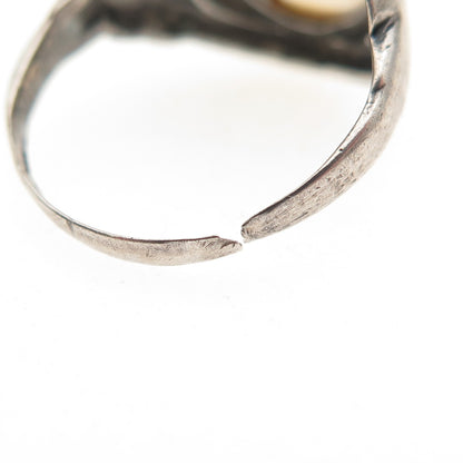 925 Sterling Silver Antique Victorian Real Agate Ring Size 6 (broken shank)