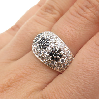 925 Sterling Silver Vintage Round-Cut Black & White C Z Ring Size 7.25