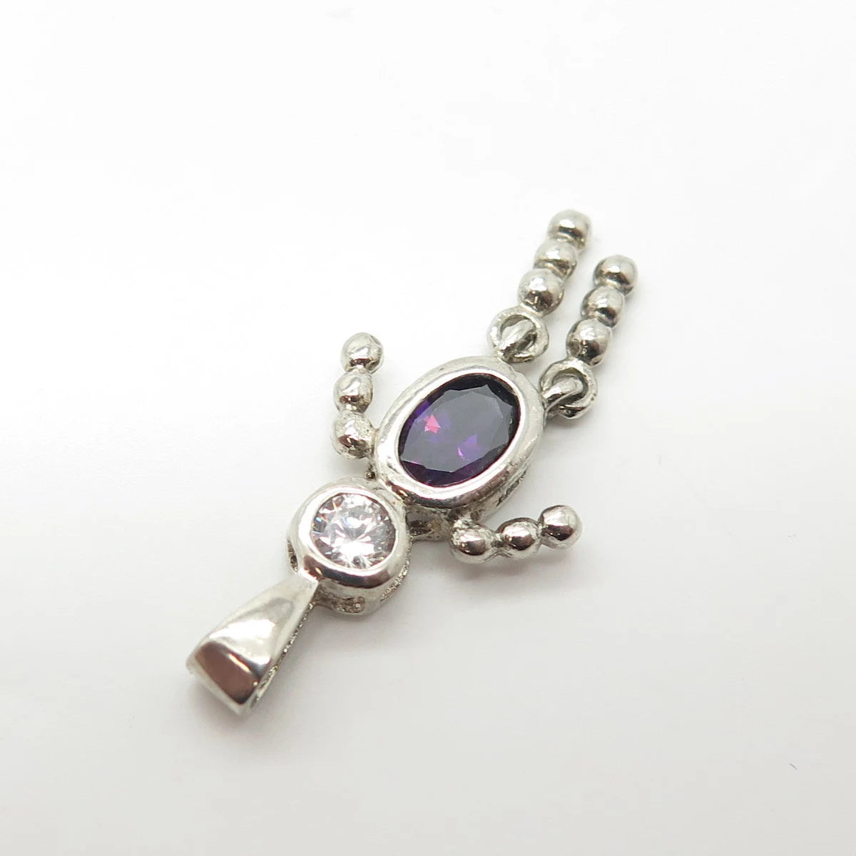 925 Sterling Silver Vintage C Z February Birthstone Boy Figure Charm Pendant