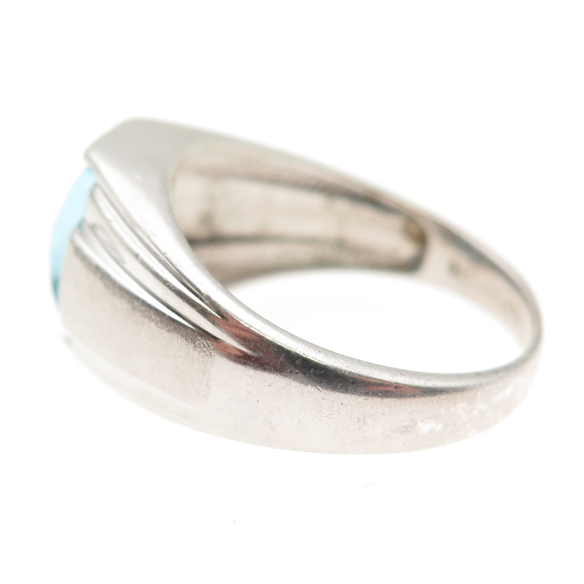 925 Sterling Silver Real Diamond & Blue C Z Modernist Ring Size 10.25