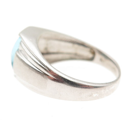 925 Sterling Silver Real Diamond & Blue C Z Modernist Ring Size 10.25