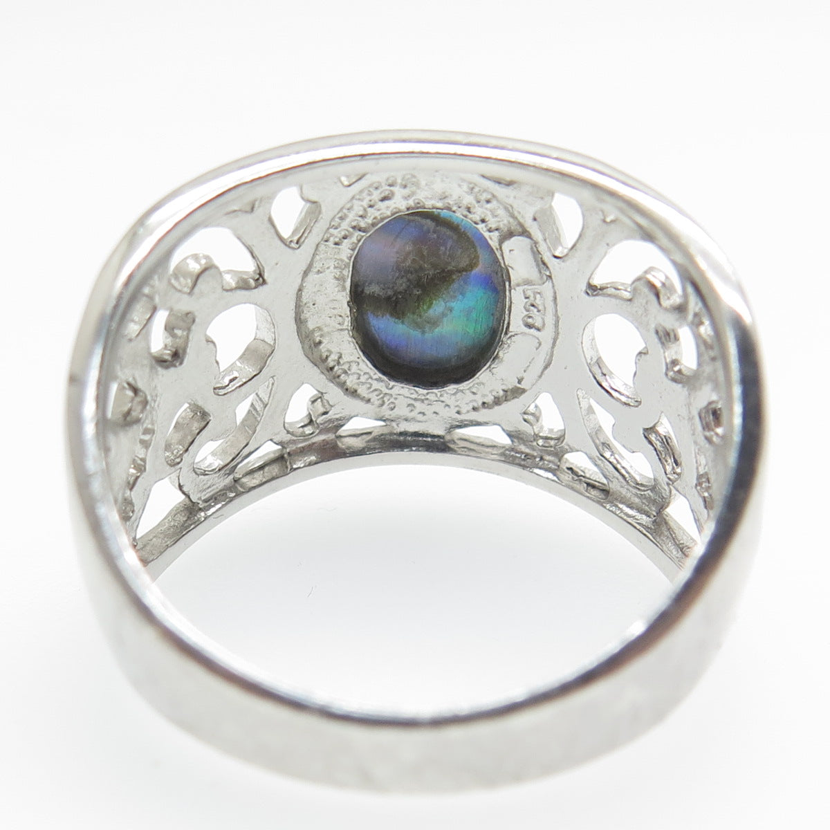 925 Sterling Silver Real Abalone Shell Ornate Ring Size 9.25