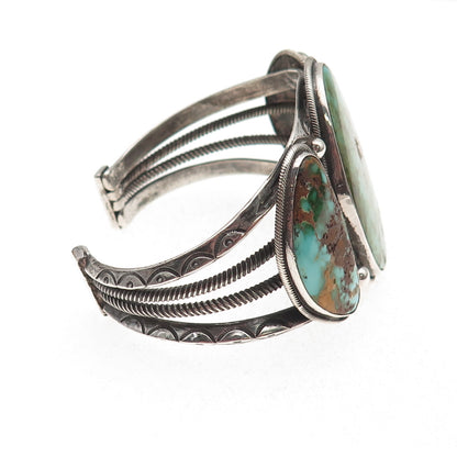 Old Pawn Sterling Silver Vintage Turquoise Heavy 77.0g Adjustable Bracelet 6.75"