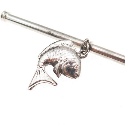 925 Sterling Silver Antique Japan Koi Fish Charm Bamboo Iced Tea Straw Spoon