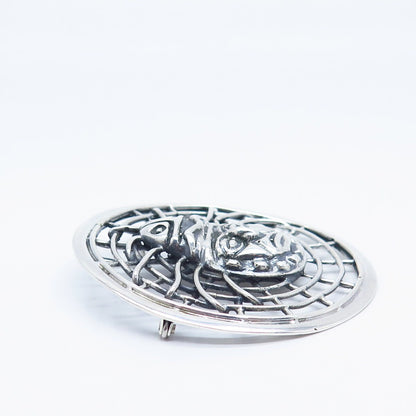 925 Sterling Silver Vintage Spider Face Pin Brooch