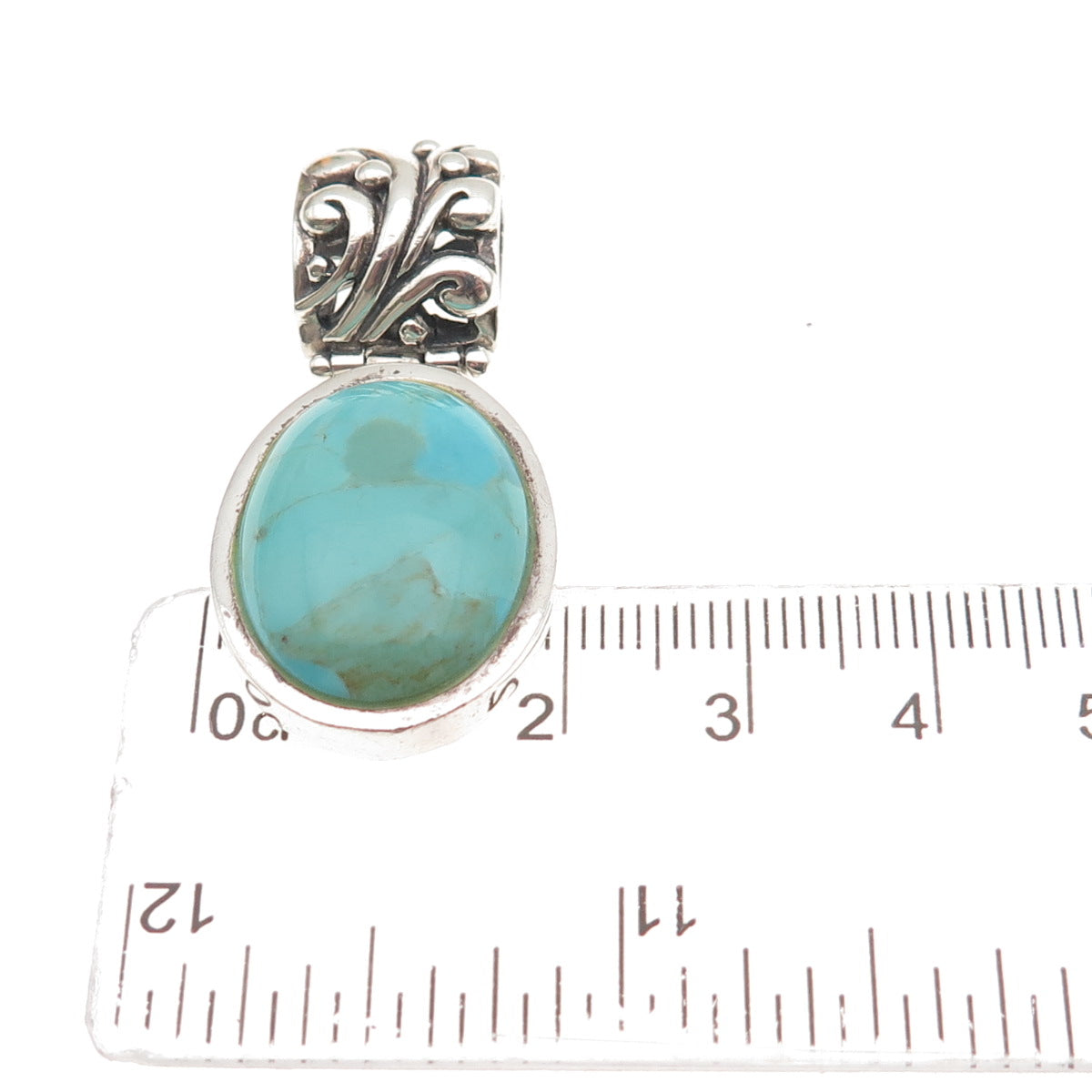 BARSE 925 Sterling Silver Vintage Real Tyrone Turquoise Floral Charm Pendant