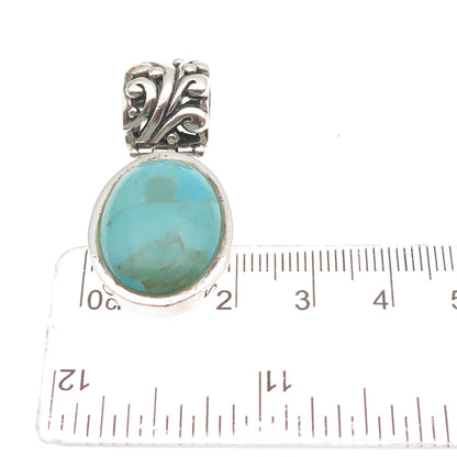 BARSE 925 Sterling Silver Vintage Real Tyrone Turquoise Floral Charm Pendant