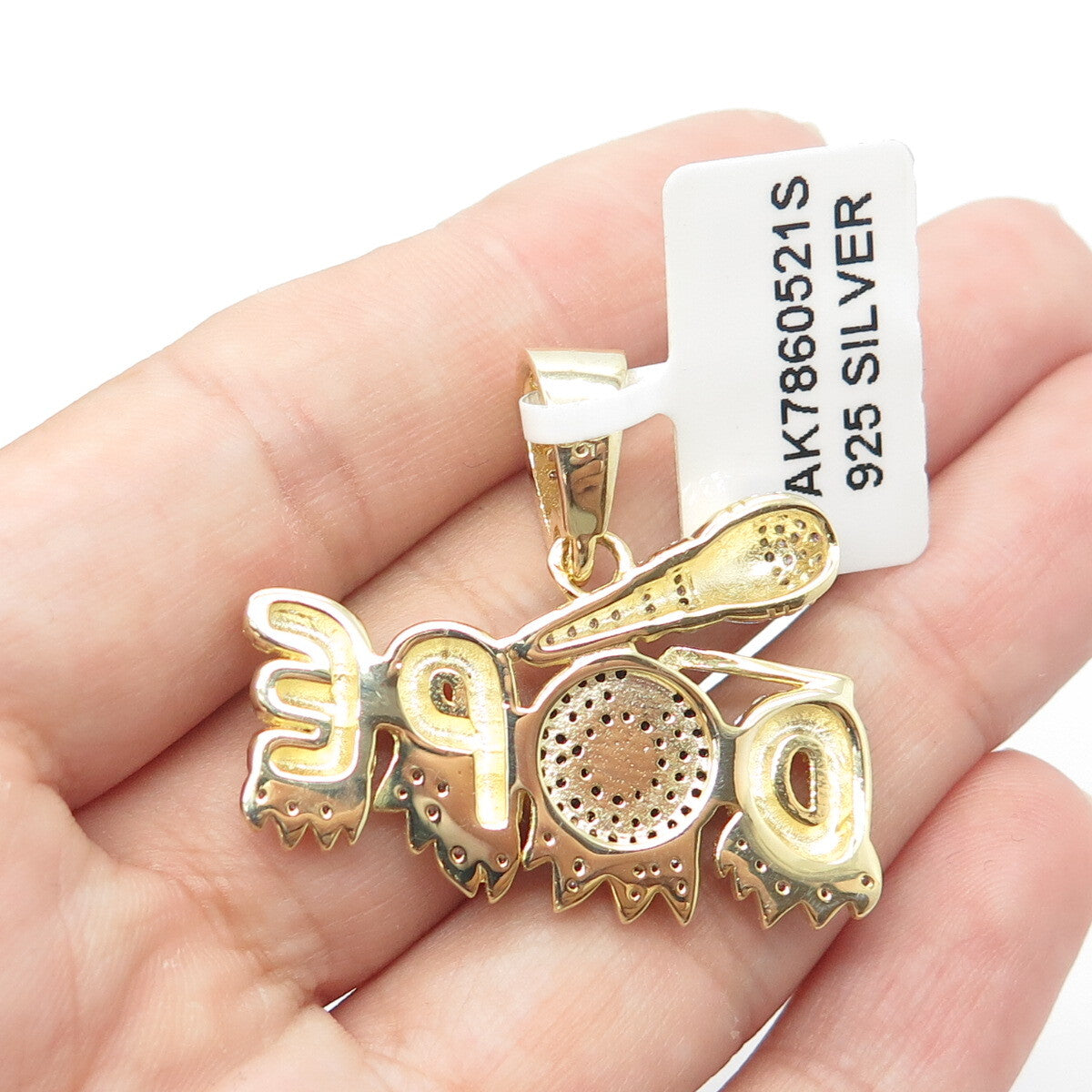925 Sterling Silver Gold Plated Black Onyx C Z & Enamel "Dope" Musical Pendant