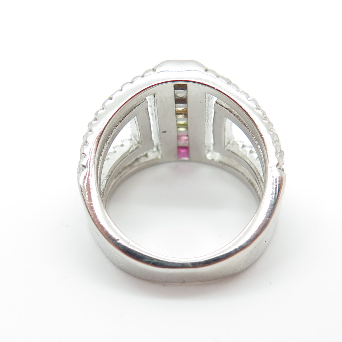 925 Sterling Silver Round & Princess-Cut Multi-Color C Z Ring Size 5