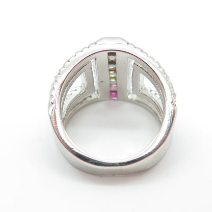 925 Sterling Silver Round & Princess-Cut Multi-Color C Z Ring Size 5