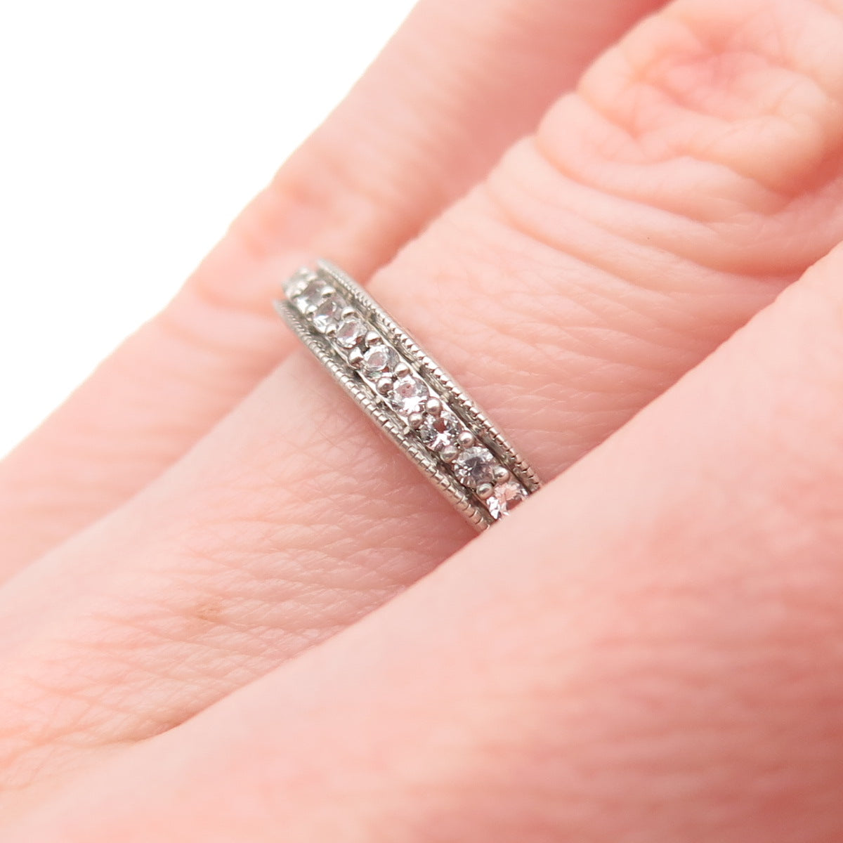 925 Sterling Silver Real Round-Cut White Topaz Half Eternity Band Ring Size 5