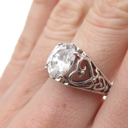 CHATEAU D'ARGENT 925 Sterling Silver Vintage Oval-Cut C Z Heart Ring Size 7