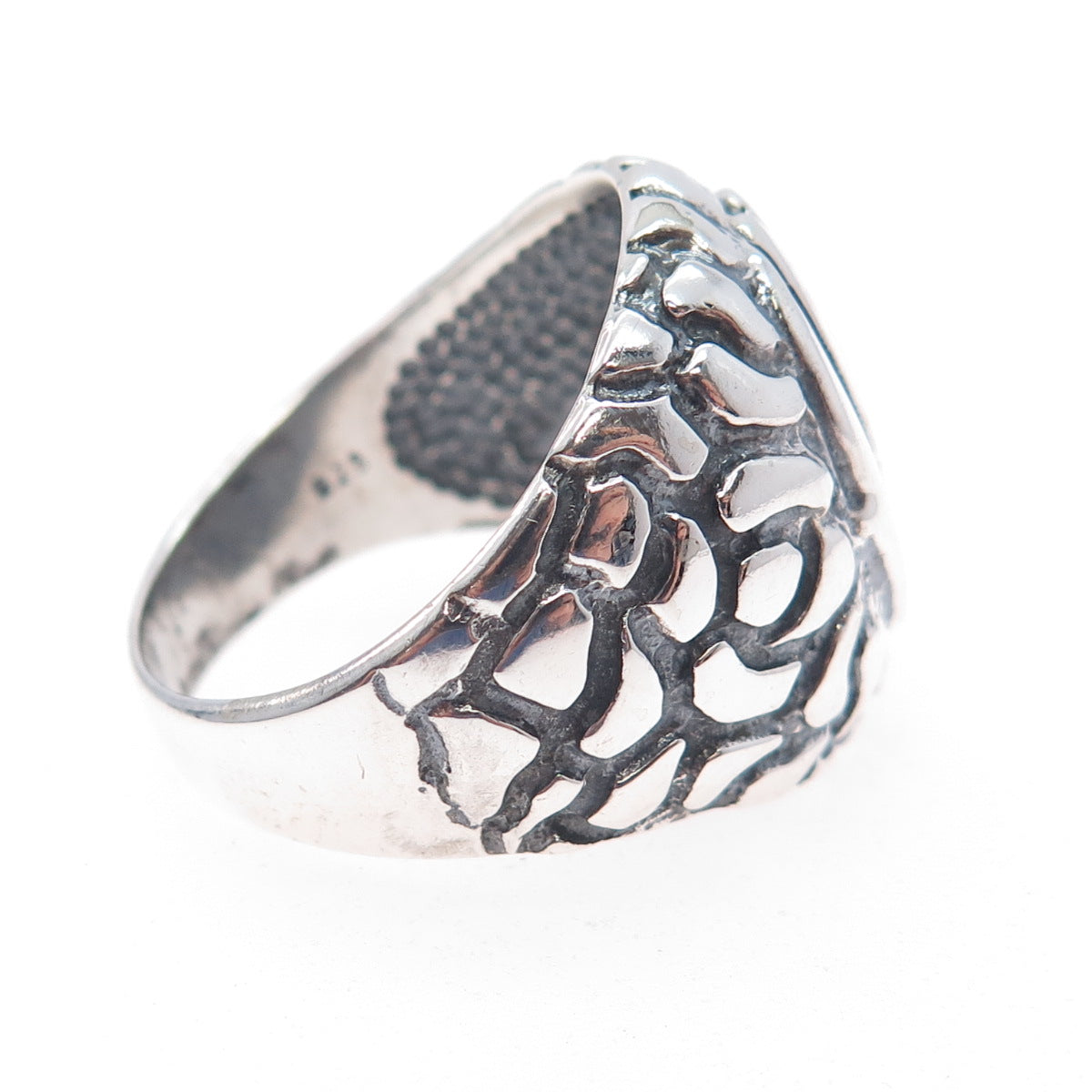 925 Sterling Silver Vintage Muslim Symbols Dome Oxidized Ring Size 12.75
