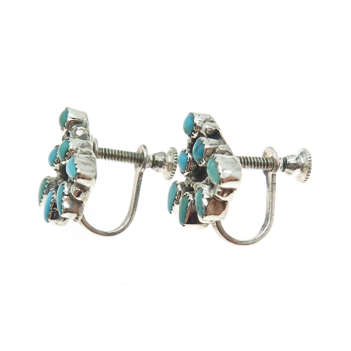 Old Pawn Sterling Silver Southwestern Turquoise Snake Eye Screw Back Earrings