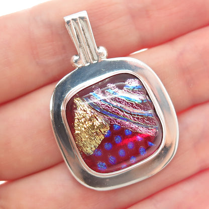 950 Silver Vintage Dichroic Glass Modernist Charm Pendant