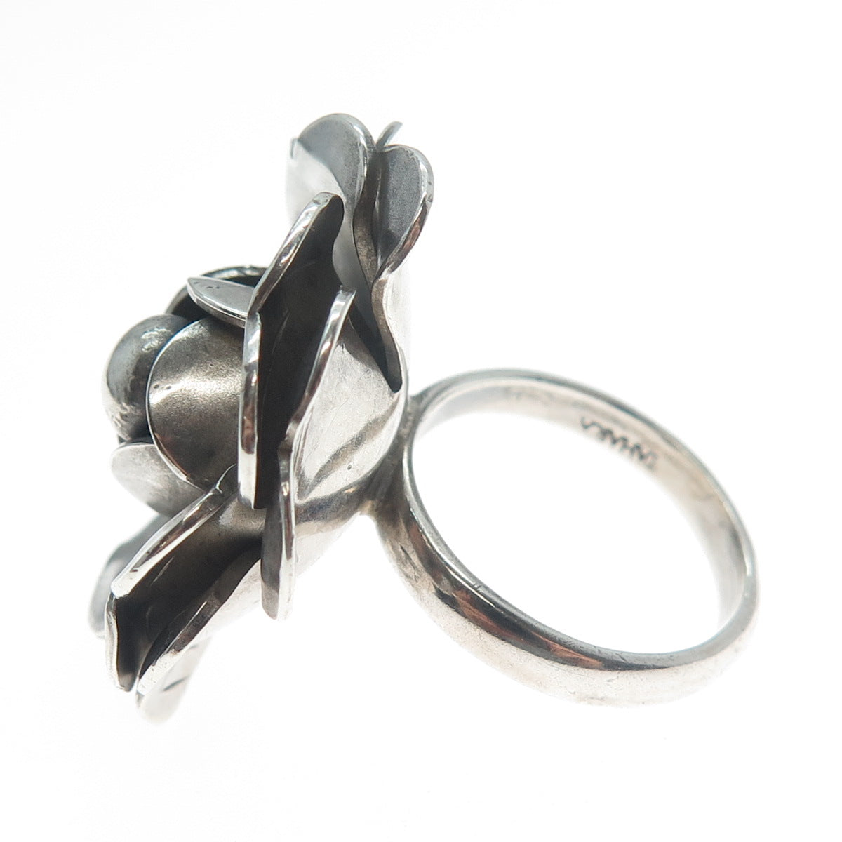 TAHARA 925 Sterling Silver Vintage Rose Flower Oxidized Ring Size 7.25